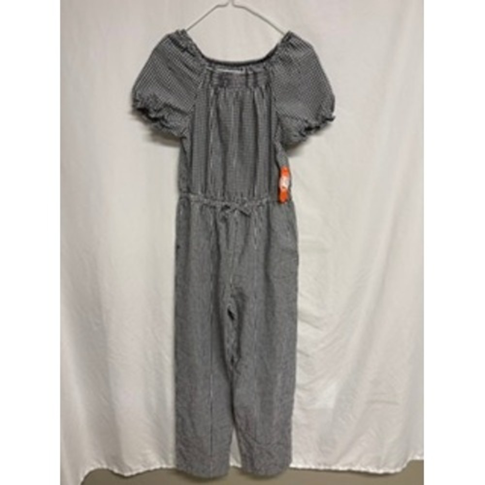 Wonder Nation Girls Black White Gingham Smocked Jumpsuit Size L 10-12‎ NWT